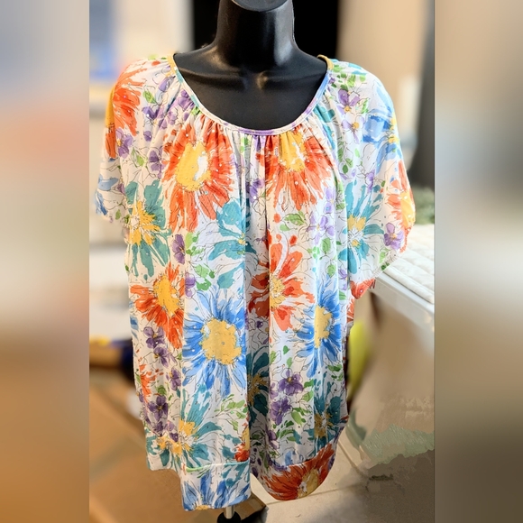 Cathy Daniels Tops - Cathy Daniels Women's Orange Turquoise White Floral Embellished Top Size 1X
